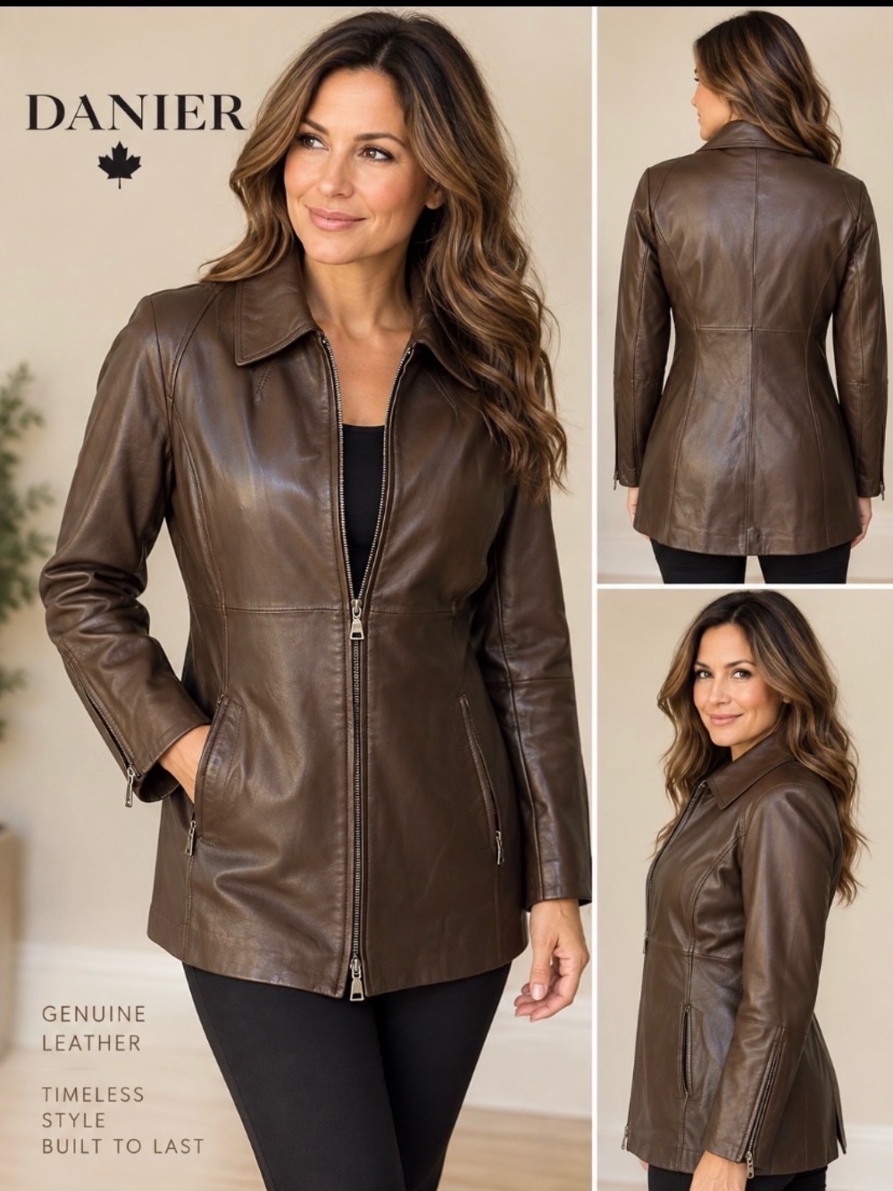 Danier Brown Genuine Leather Jacket Coat M Removable Liner